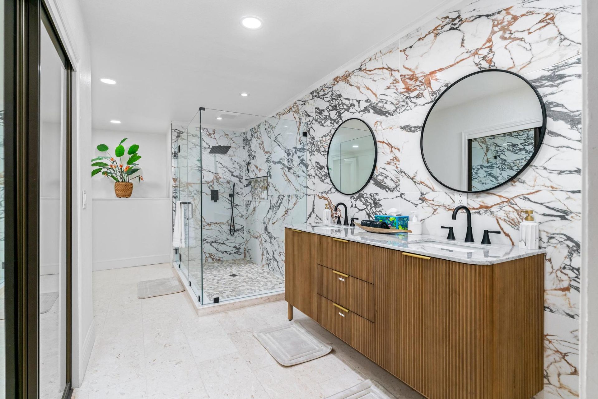 Marble bathroom with double vanity